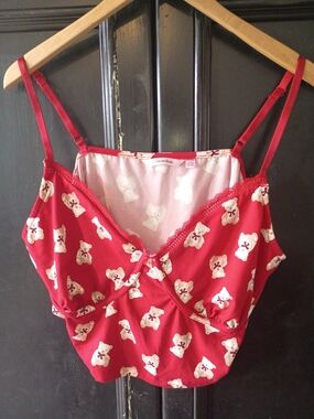 La Vie En Rose Red Teddy-Print Camisole